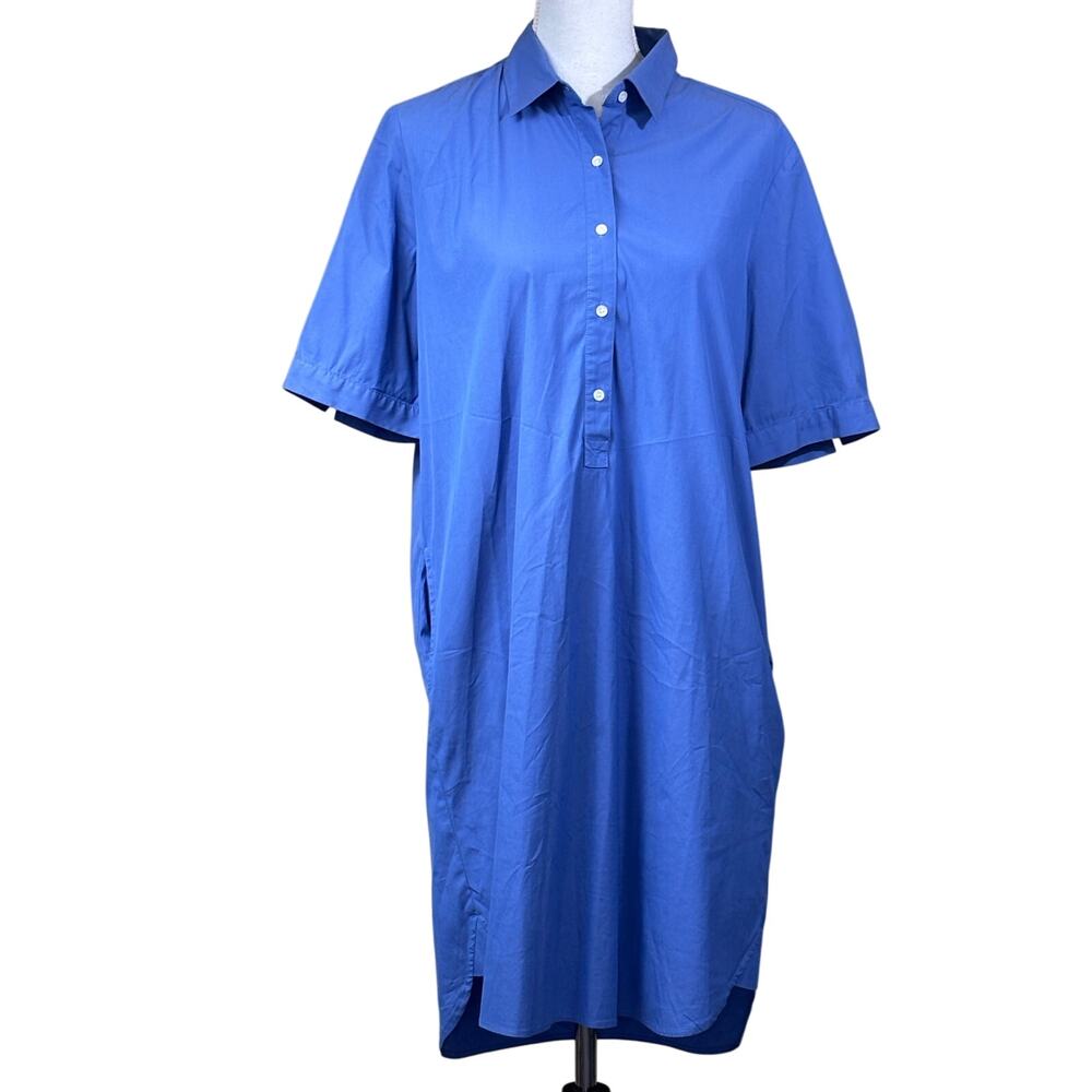J.McLaughlin Blue Cotton Poplin Shirt Dress Large, sporty, understated, polished